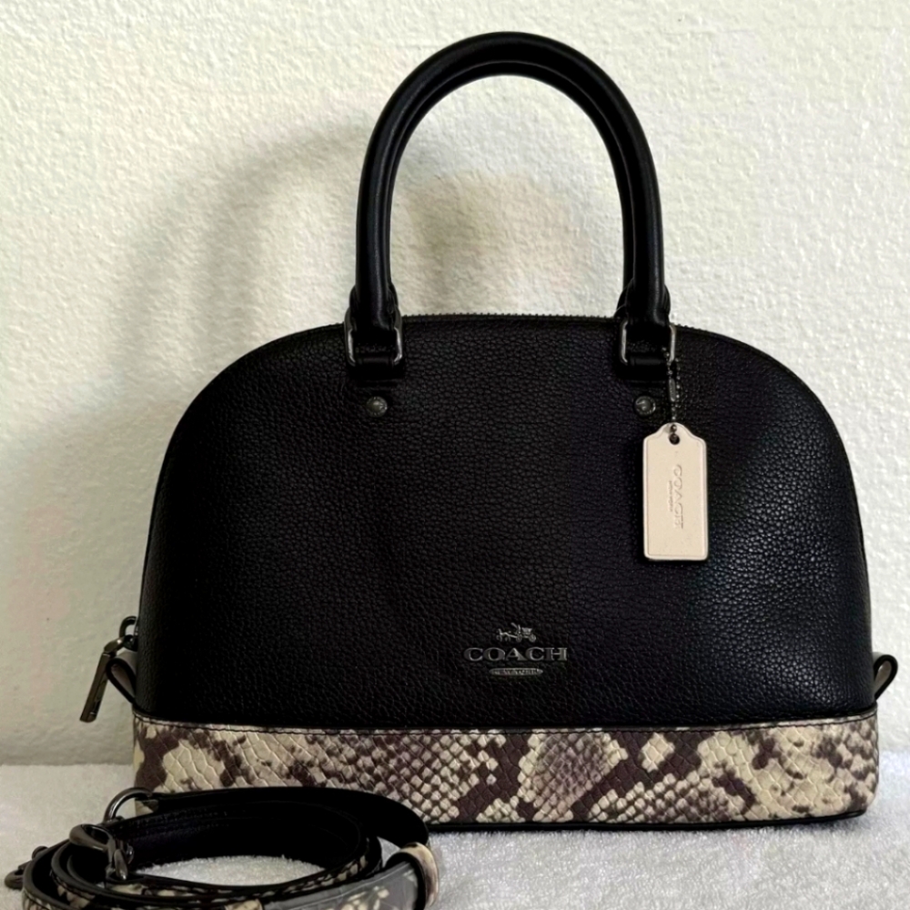 COACH Mini Sierra Satchel Black / Snake Pebble Leather Bag . Slightly Used $140